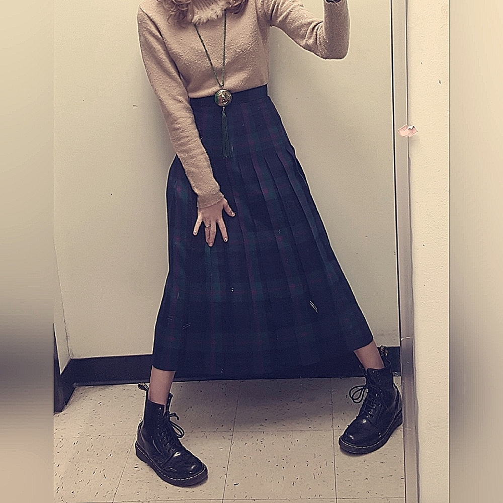Vintage Lands End Wool Plaid Skirt [RARE]